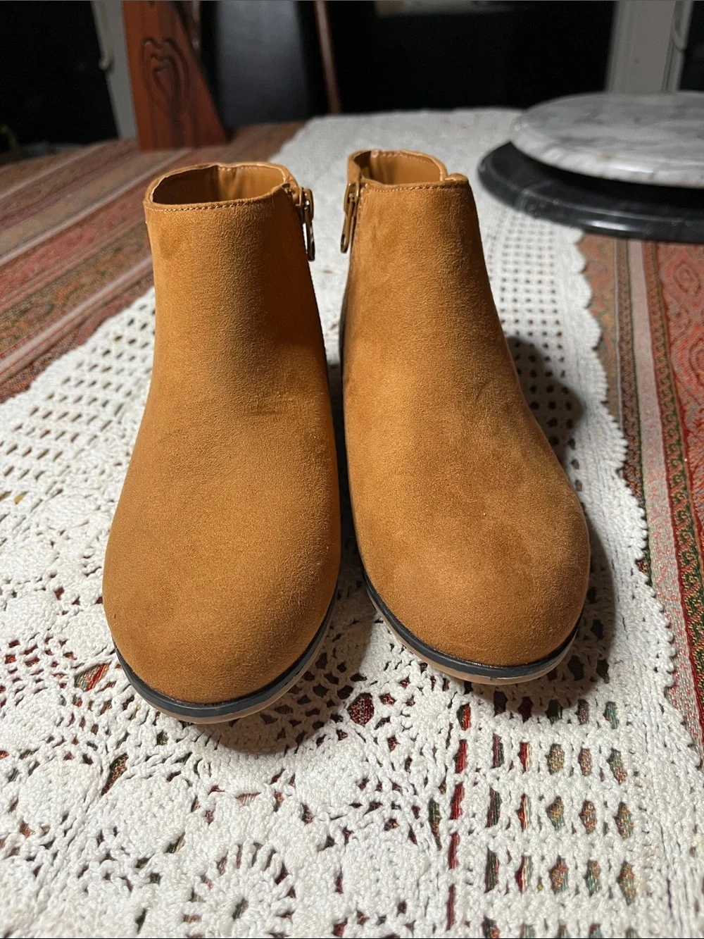 Cat & Jack vegan bootie rust suede inside zip size 3 unisex nonmaring sole
